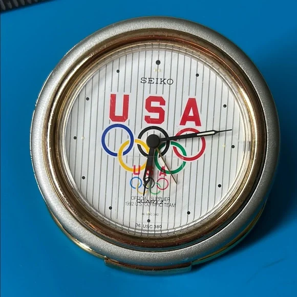 ?COLLECTIBLE?1992 Barcelona Olympic SEIKO Travel/Table alarm clock Rare Seiko Barcelona 1992 Olympic Team USA Watch — Brian  main image 2